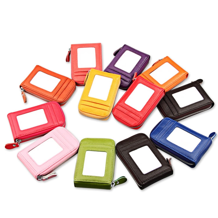 Assorted-color genuine cowhide leather zip card holder wallets with card window