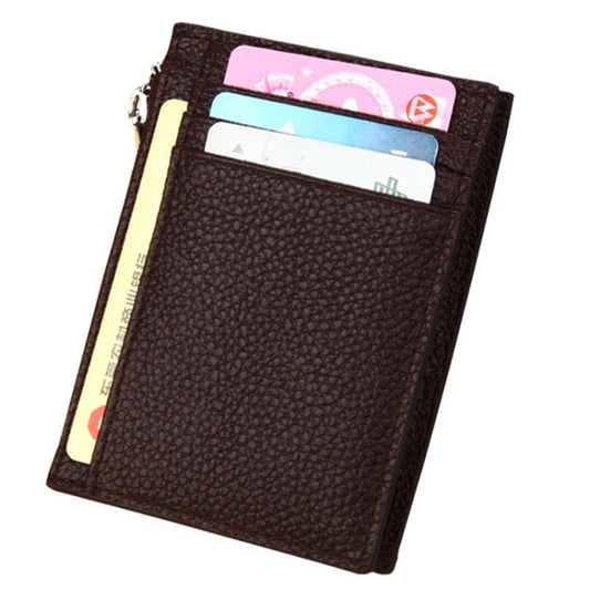 Cowhide Leather Solid Color Zipper Card Holder Wallet RFID Blocking Card Bag Protect Case Coin Purse, Size: 11*8*1.5cm