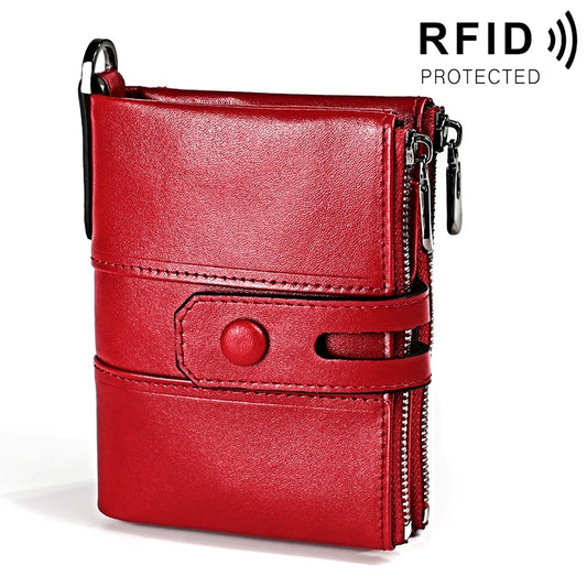 3529 Retro Crazy Horse Texture Double Zipper Anti-magnetic RFID Wallet for Man with Card Slots