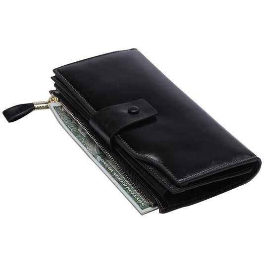 8236 Antimagnetic RFID Multi-function Oil Wax Leather Lady Wallet Large-capacity Purse