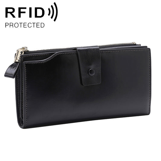 8236 Antimagnetic RFID Multi-function Oil Wax Leather Lady Wallet Large-capacity Purse
