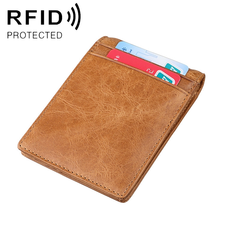 Brown RFID leather billfold wallet with crazy horse texture and card slots