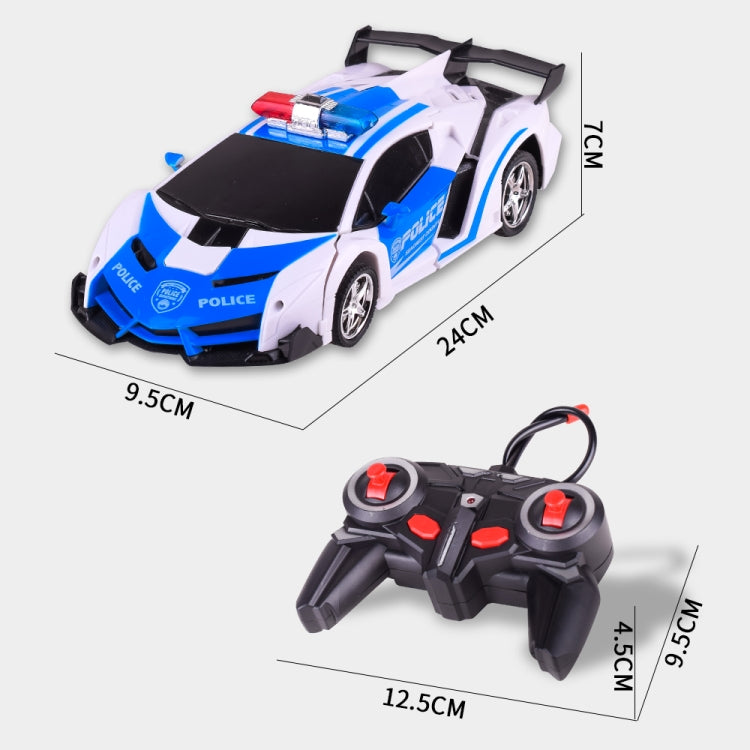 Blue and white police toy car with matching black remote controller