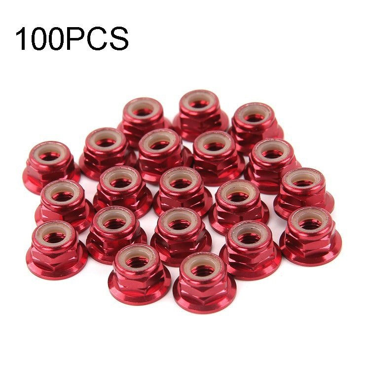 Set of red flange lock nuts with nylon insert, M5 size, 100 pcs