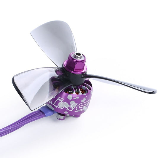 FPV 3-blade propellers with purple hub and clear grey blades