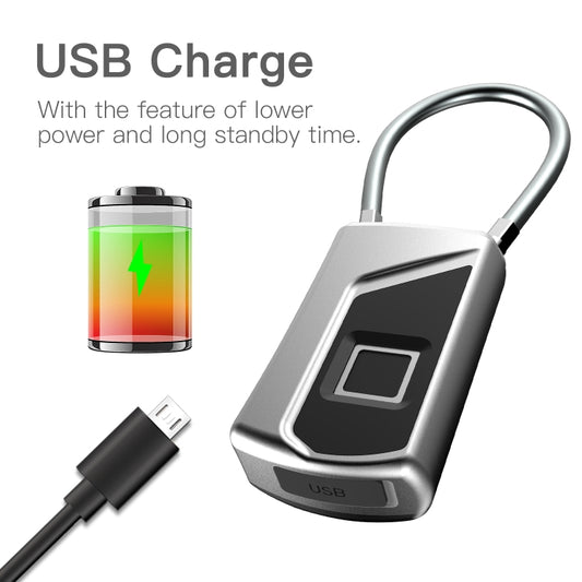Anytek USB Charging Waterproof Anti-theft Non-password Electrically Intelligent Fingerprint Padlock Size:3.2cm × 3.5cm × 9cm, Anytek USB Charging Padlock