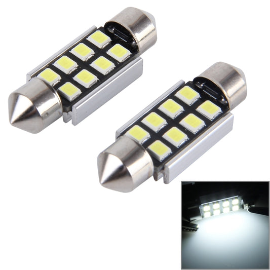 Pair of silver LED festoon car reading bulbs with 8 white SMD LED chips