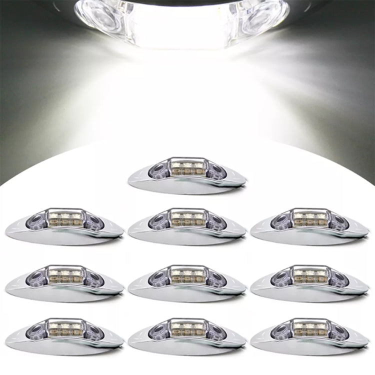Set of chrome LED side marker lights with clear lenses, shining white LED beams