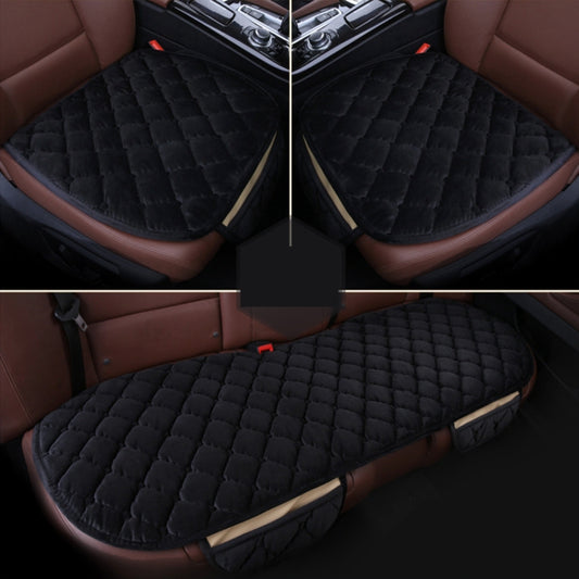 Black quilted warm car seat cover set for front and rear seats, non-slip pad