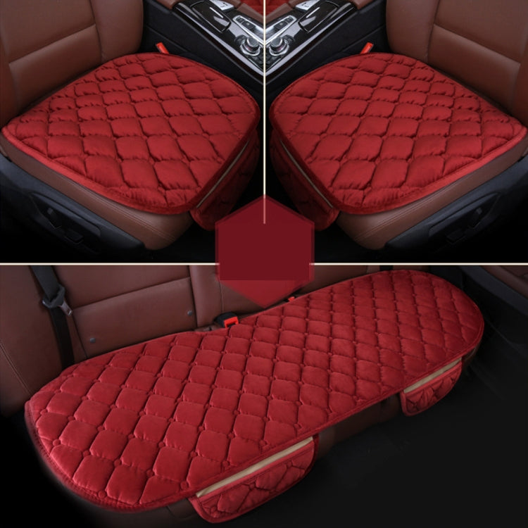Red quilted warm car seat cover set with three non-slip cushioned pads