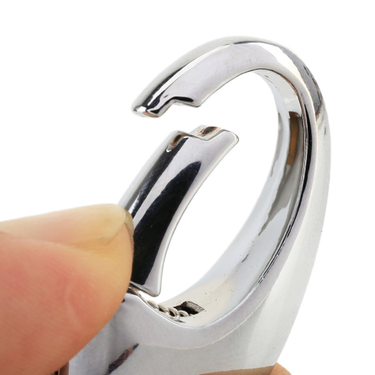 Chrome metal key ring holder with arched opening and small latch notch