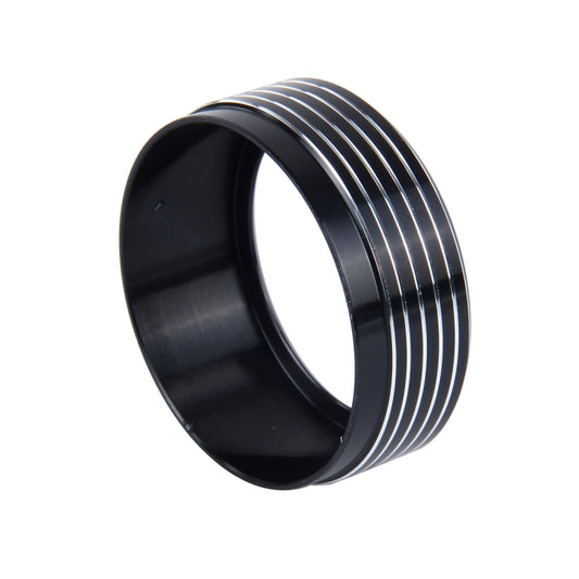 Air conditioner knob trim ring, black with silver concentric stripes along the edge