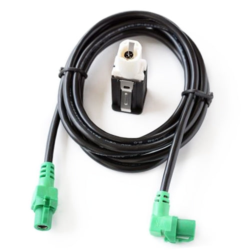 Car USB interface harness with black cable, white USB module, and green terminal connectors