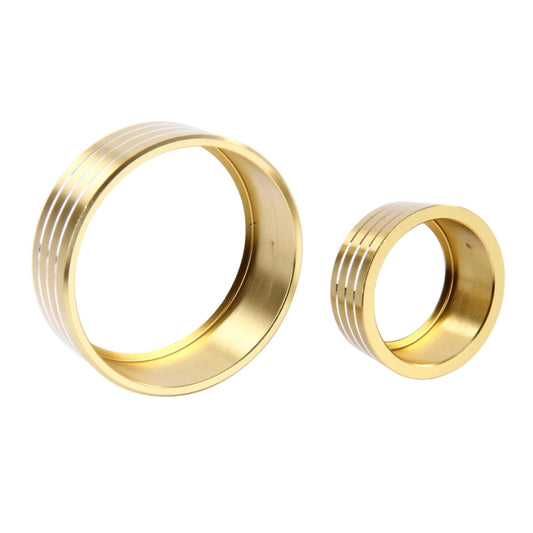 Gold aluminum circular knob rings with ridged outer bands, large and small