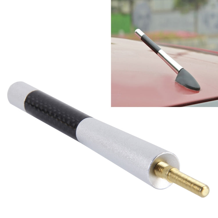 Universal short car antenna, silver carbon-fiber style tube with brass screw mount