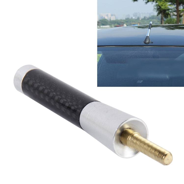Universal short antenna with silver base ring, black carbon fiber-style tube and gold screw