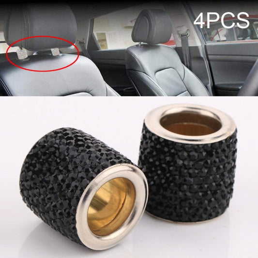 Car headrest crystal decoration, dark rhinestone cylinder pieces with gold inner rings
