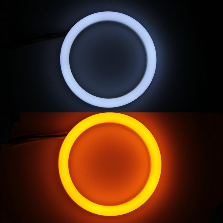 Illuminated dual-color angel eye rings: white and yellow glowing LED halos.