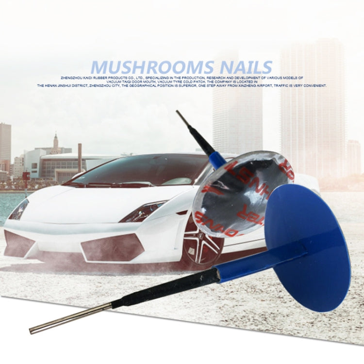 Mushroom tire cold patch repair kit with blue applicator funnel and needle, 6mm