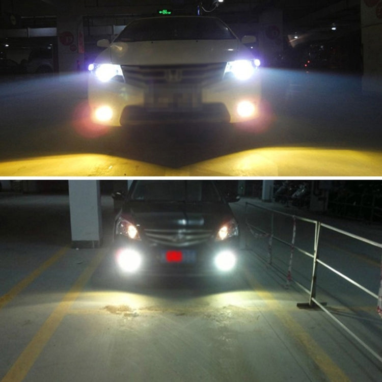 Vehicle front with HID headlights on, bright white light illumination