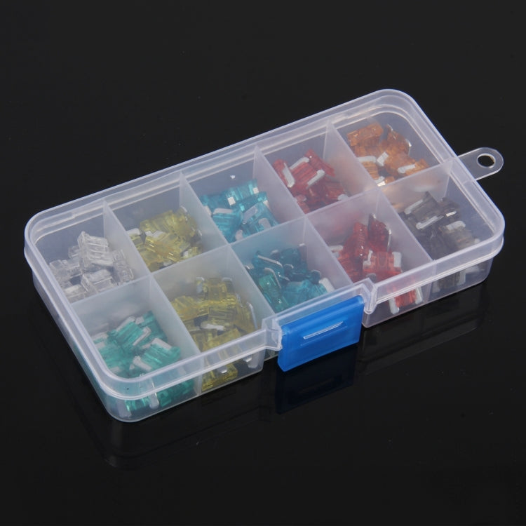 Mini fuse tap adapter holder in clear organizer case with colored mini fuses