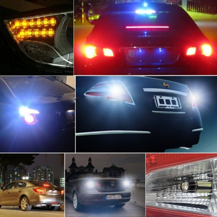 Vehicle light collage showing LED DRL, turn, and parking lights in different colors
