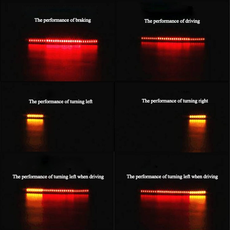 LED brake and turn signal light patterns with red and amber illumination