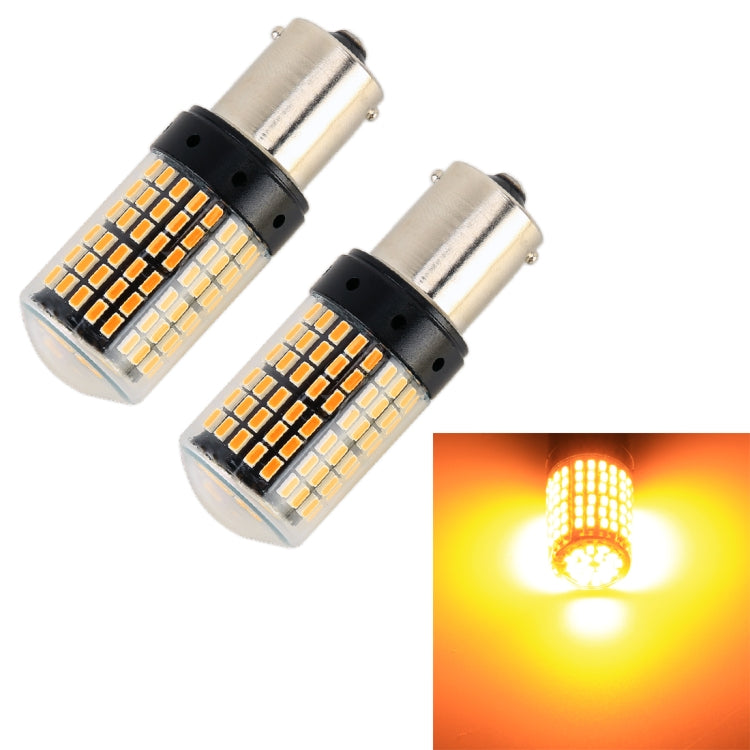 Pair of 1156 BA15S LED turn signal bulbs with SMD LED panel, yellow light