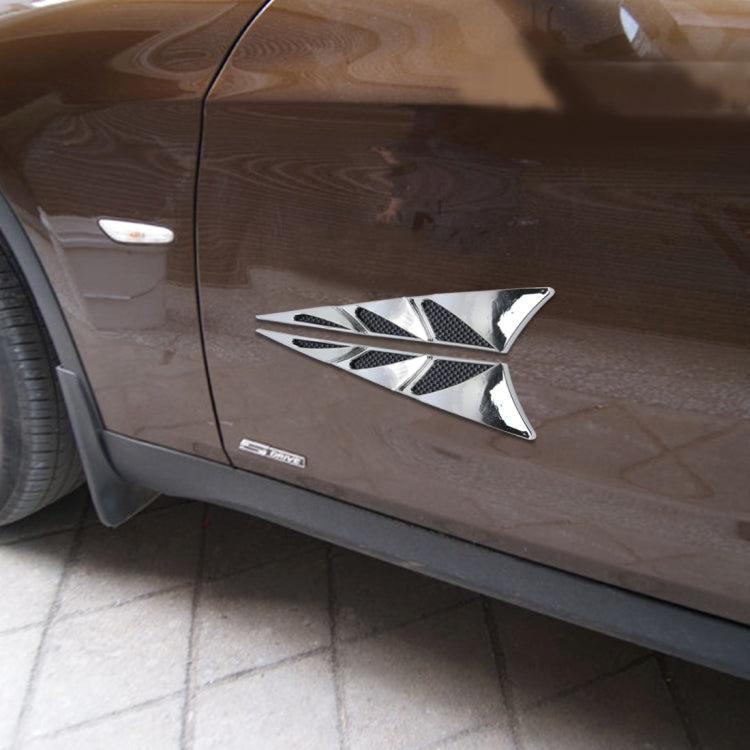 Car door side vent fender sticker with chrome star-like frame and black mesh center