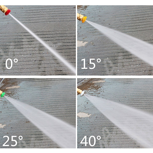Car wash jet nozzle spray patterns at 0°, 15°, 25°, and 40°