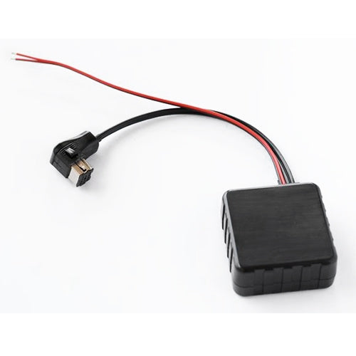 Car Bluetooth AUX audio adapter cable with plug and black module box, red/black wires