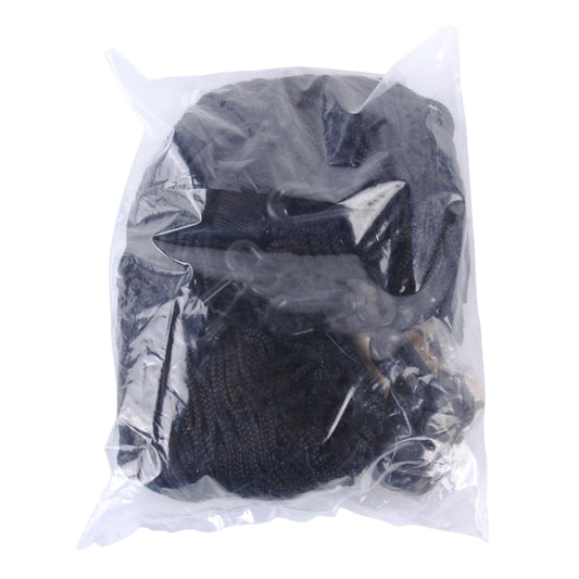 Black mesh cargo organizer net packed in clear plastic bag