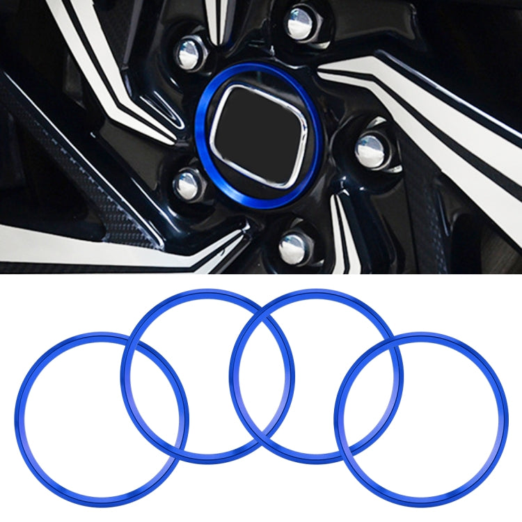 Wheel hub decoration ring, blue circular trim around center hub opening
