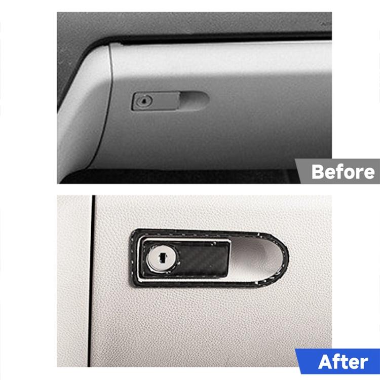 Installed carbon fiber look sticker on passenger seat storage box handle around key cylinder