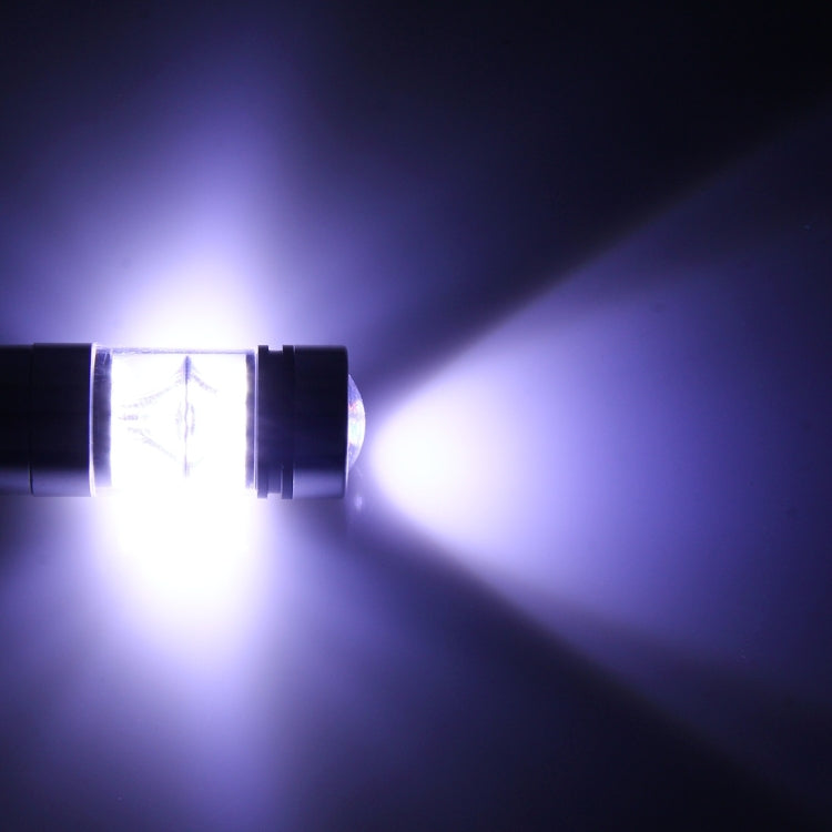 LED car fog light projecting a bright blue-white beam with wide spread