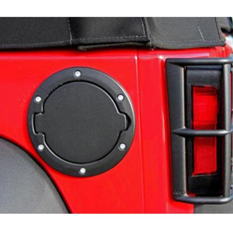 Black ABS fuel cap cover, round panel with four bolts and molded latch sections