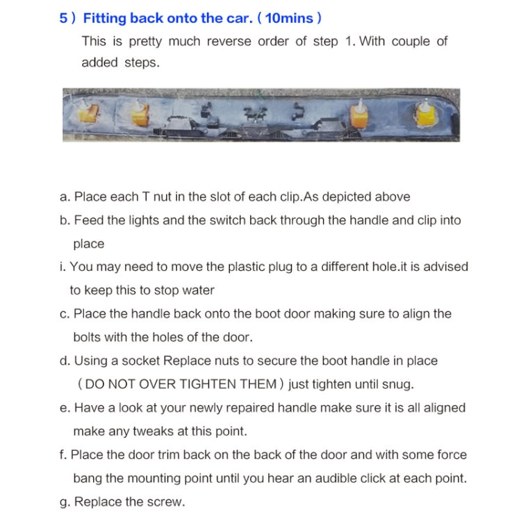 Fitting diagram for securing tailgate handle nuts and aligning boot door after clips