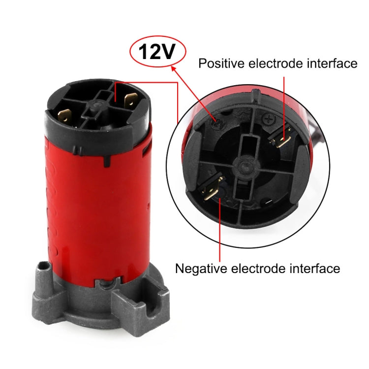 Red 12V air compressor showing positive and negative electrode interfaces