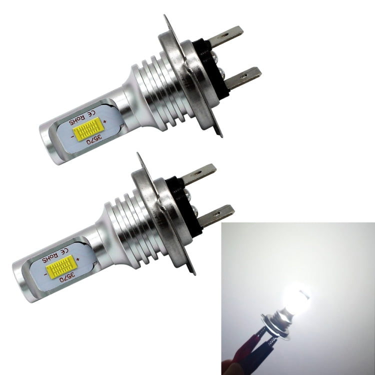 Two H7 LED bulbs with white light output and dual side prongs