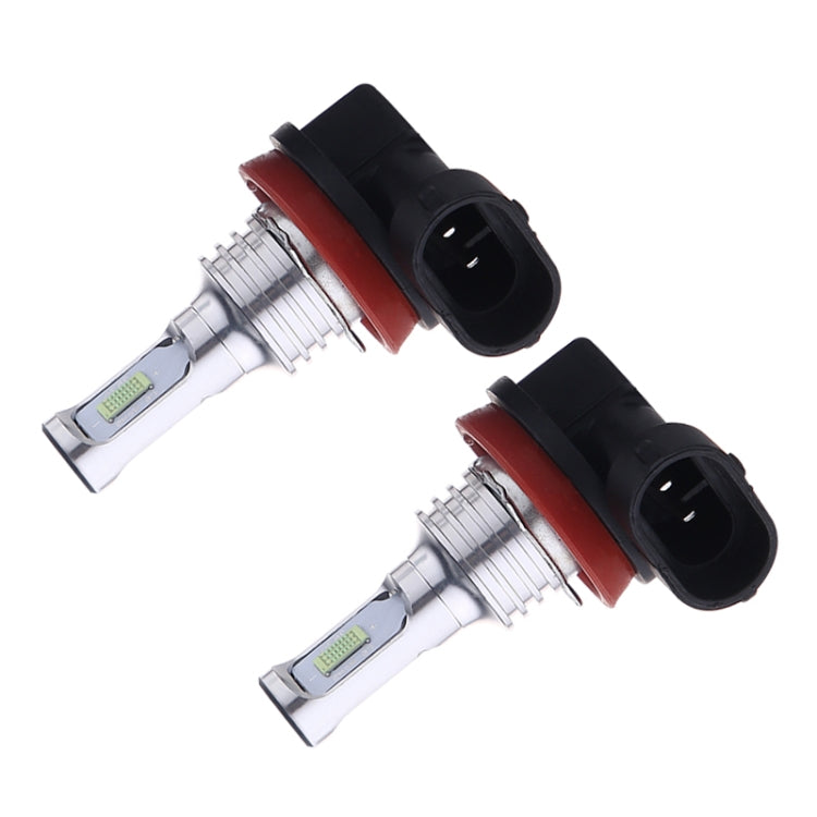 Two H8/H11 LED fog bulbs with black connector, red ring, and silver metal casing