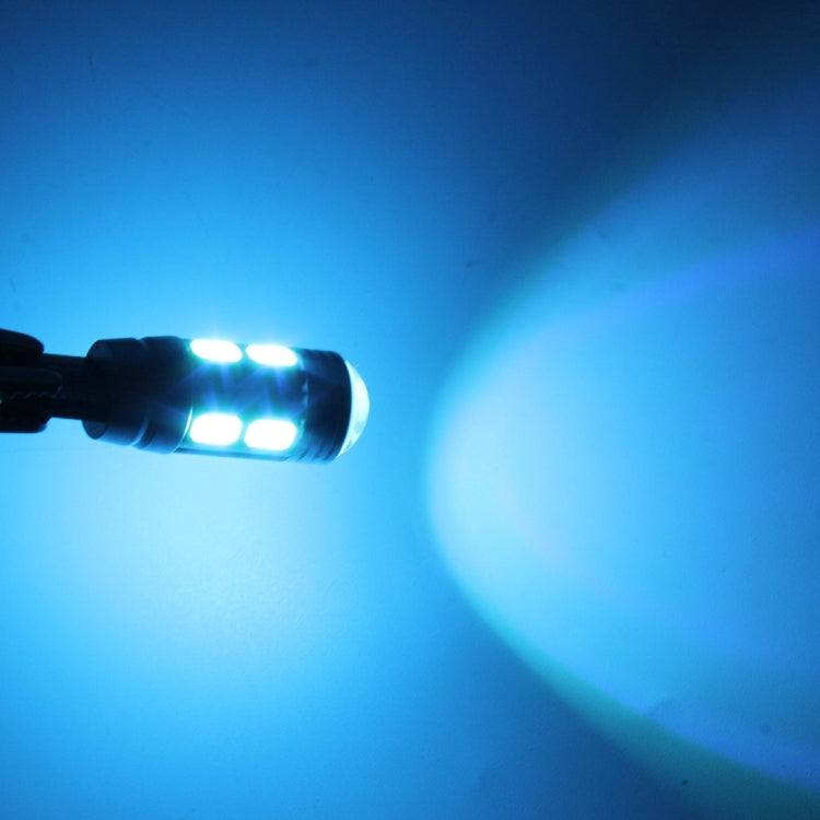 T10 LED bulb emitting bright ice-blue light from the front lens