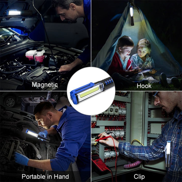 Rechargeable LED work maintenance lamp used with magnetic base, hook, and clip