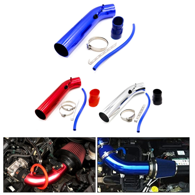 Universal cold air intake kit with red and blue intake pipes, hoses, and clamps