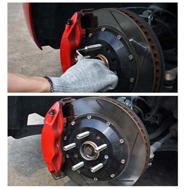 Installing wheel stud adapters on a car wheel hub with extended studs on the rotor
