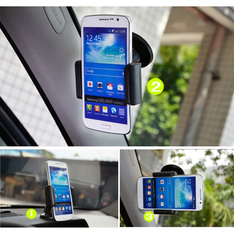 Universal car suction cup phone holder holding a smartphone in vertical position