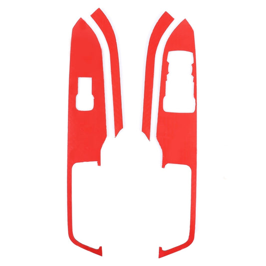 Door window switch bezel sticker pieces with red backing and cutouts for controls