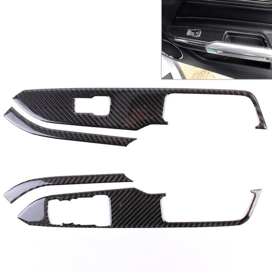 Carbon-fiber door window switch bezel sticker set, black trim with switch cutouts