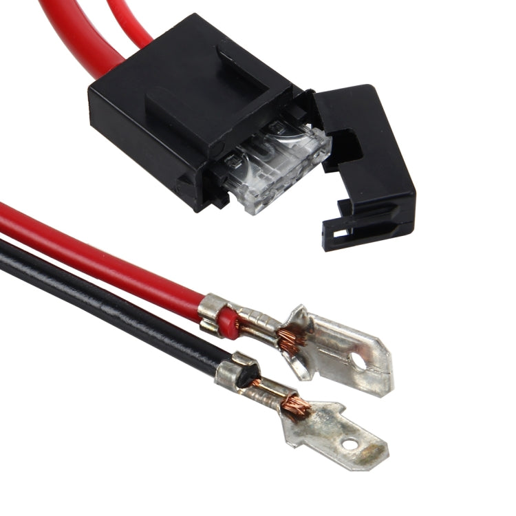 Crimp terminal leads with red and black wires and a plastic connector housing