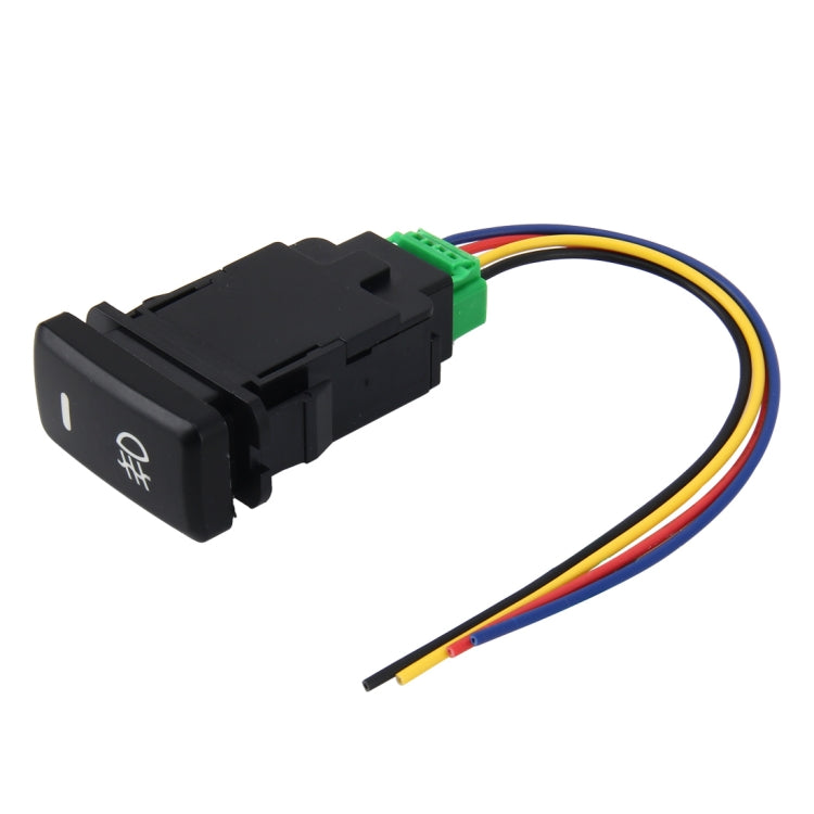 Black fog light switch with green plug and multicolor cable leads