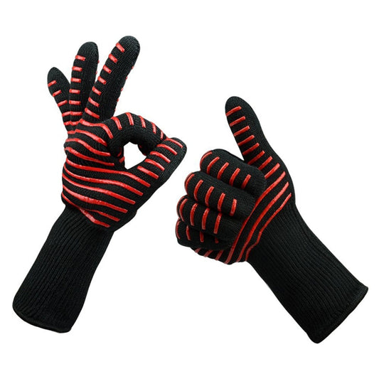 Silicone Cotton Microwave Kitchen Cooking Protective Gloves, High Temperature Resistance: 500 Degree C, Length: 32cm, Deyan Red Stripe, Deyan